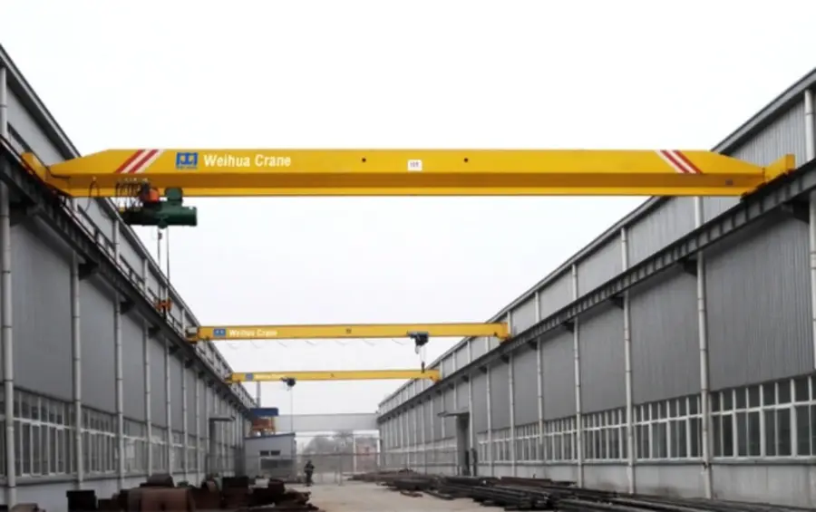 Single Girder Overhead Crane working in general processing workshop for material handling.webp